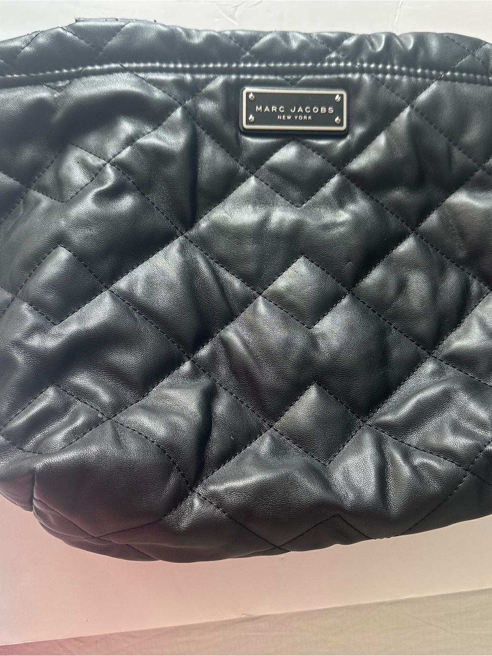 Marc Jacobs Quilted Black Leather Shoulder Bag with Logo Plaque